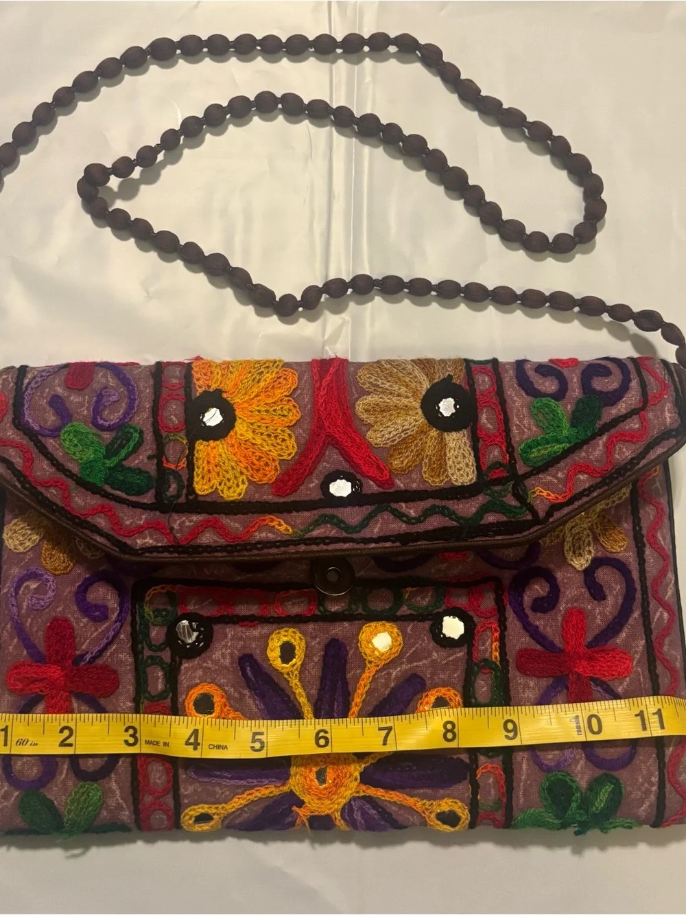 Banjara Embroidered Floral Clutch with Beaded Strap - Multicolor